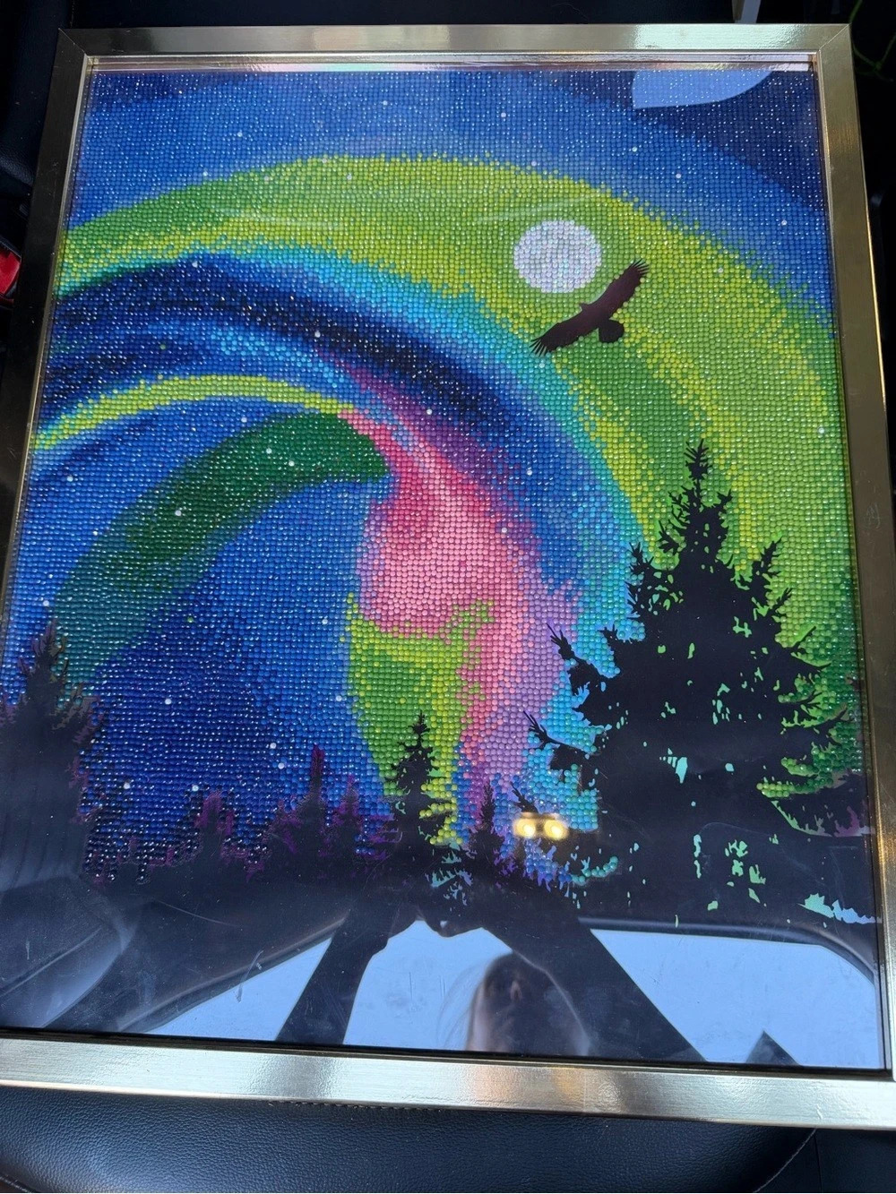 Framed Abstract Rainbow Fiber Art